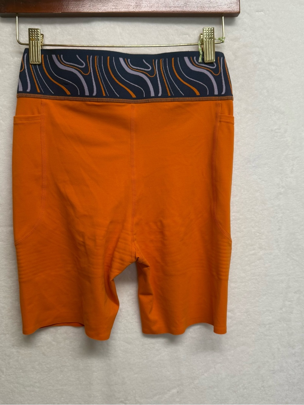 High-Rise Orange Women’s Bike Shorts with Pocket - Picture 6 of 8